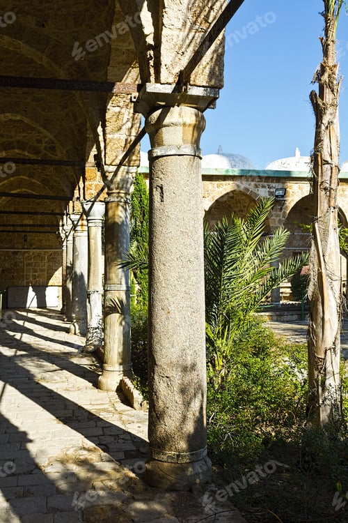 Preview: Garden In The Courtyard Of Muslim Mosque In The Old City Of Akko. Al-Jazzar Mosque As Fine Example