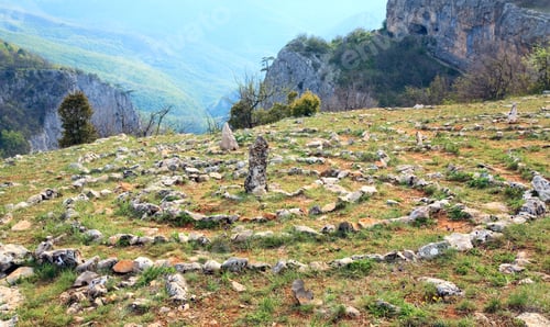 Preview: Concentric Stone Circles On Spring Plateau Over Great Crimean Canyon (Crimea, Ukraine).