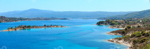 Preview: Beautiful Summer Aegean Sea Coast Panorama (Near Lagonisi, Sithonia, Halkidiki, Greece).