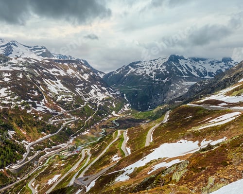 Preview: Summer Mountain Landscape With Serpentine Alpine Roads, Grimsel Pass, Switzerland.