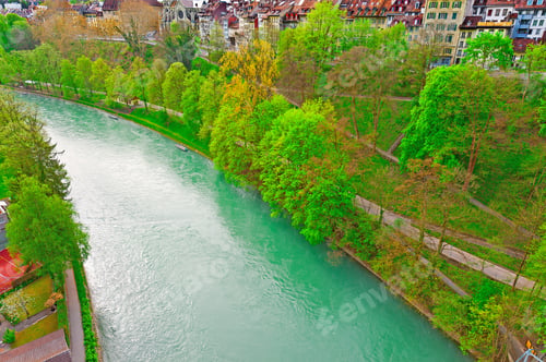 Preview: Aerial View To The Roofs Of The City Of Berne And River Aare In Switzerland