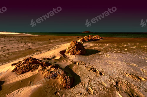 Preview: View Of A Small Island From The Israeli Shore Of The Mediterranean Sea. Sand Blowing Over Beach
