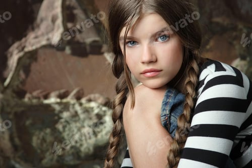 Preview: Portrait Of Beautiful Girl With Curly Hair Luxuriant
