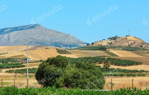 Preview: Beautiful Landscape Of Sicily Summer Countryside In Italy.