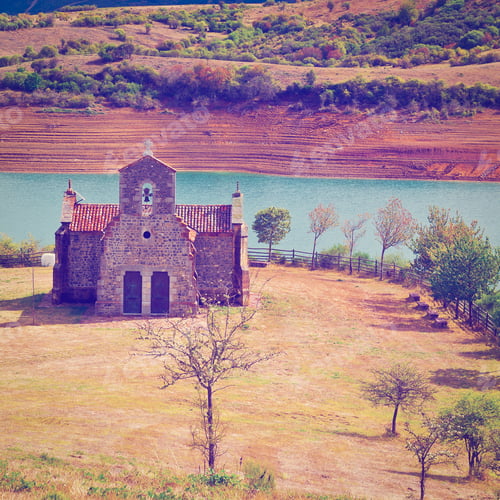 Preview: Church On The Lake In The Cantabrian Mountain, Instagram Effect