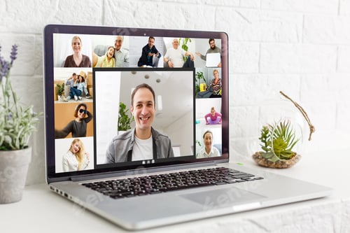 Preview: Team Working By Group Video Call Share Ideas Brainstorming Negotiating Use Video Conference, Pc