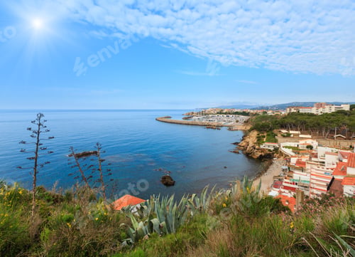 Preview: Port Palamos (Spain). Summer Sunshiny Sea Coastline Morning Landscape.