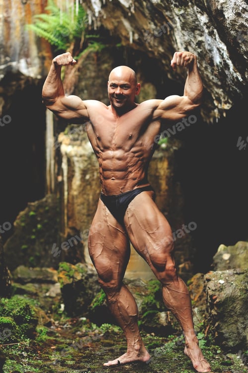 Preview: Strong Bodybuilder Outdoor Full Length Portrait