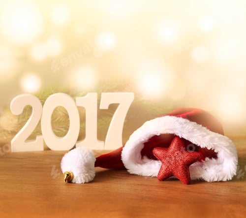 Preview: 2017 Year White Figures And Santa Hat, Christmas Decorations