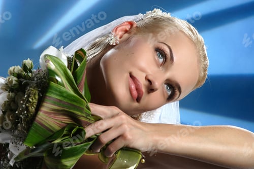 Preview: Portrait Of A Beautiful Bride With A Bouquet Of Flowers