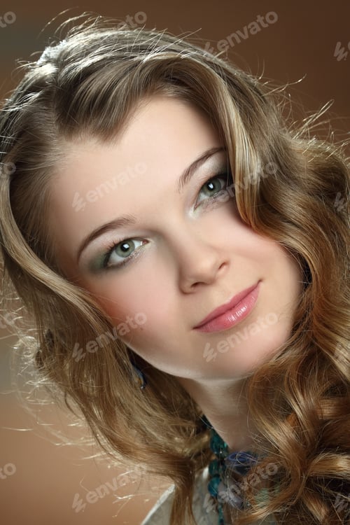 Preview: Portrait Of A Beautiful Woman With Magnificent Hair And Expressive Eyes. Sensitive Lips. Beautiful