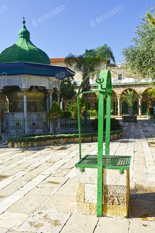 Preview: Garden In The Courtyard Of Muslim Mosque In The Old City Of Akko. Al-Jazzar Mosque As Fine Example