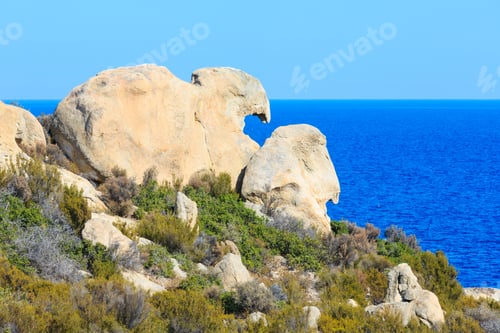 Preview: Summer Aegean Sea Coast Landscape With Interesting Boulders (Halkidiki, Sithonia, Greece).