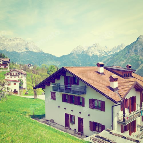 Preview: Small City High Up In The Italian Alps, Retro Effect