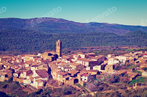 Preview: Little Spanish Medieval Town On The Slopes Of Pyrenees, Instagram Effect