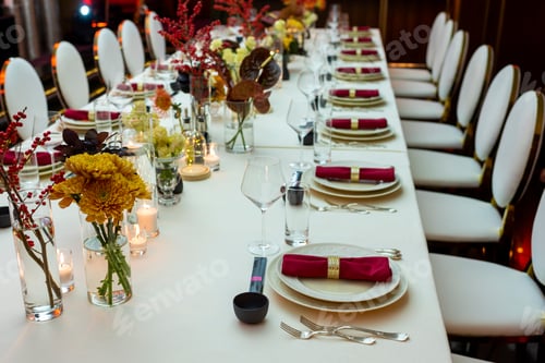 Preview: Table Setting In A Restaurant Decorated