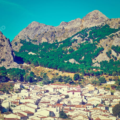 Preview: Aerial View To The White Spanish City Of Grazalema, Instagram Effect