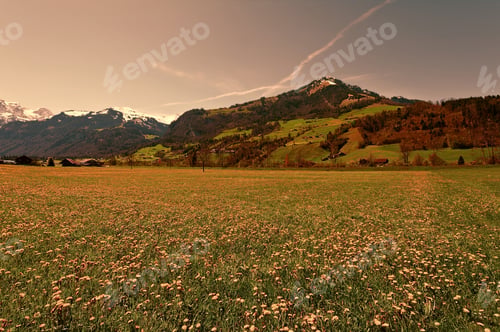 Preview: The Small Village High Up In The Swiss Alps, Vintage Style Toned Picture