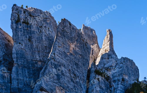 Preview: Sunny Autumn Alpine Dolomites Rocky Mountain Scene, Sudtirol, Italy. Cinque Torri (Five Pillars Or