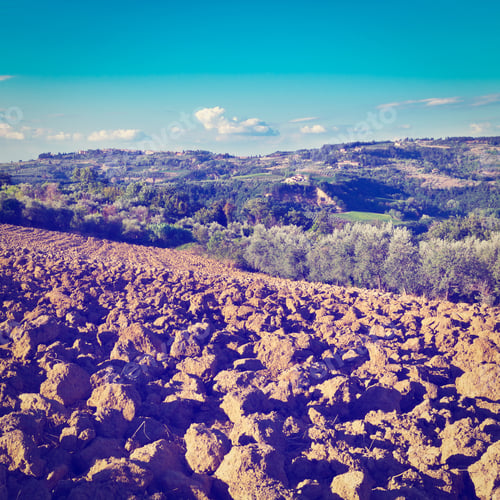 Preview: Small Medieval Italian City In Tuscany Surrounded By Plowed Fields, Vineyards And Olive Groves
