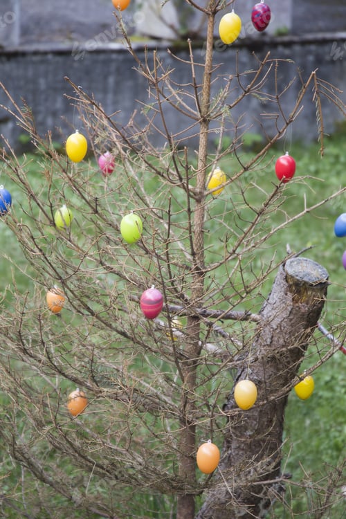 Preview: A Lot Of Colorful Painted Easter Eggs In Lauterbrunnen Junfrau Region Berner Oberland Switzerland