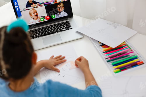 Preview: Child Hand Draws A Color Pencil. Distance Learning