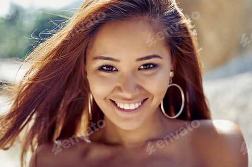 Preview: Outdoor Portrait Of Beautiful Asian Girl - Close Up