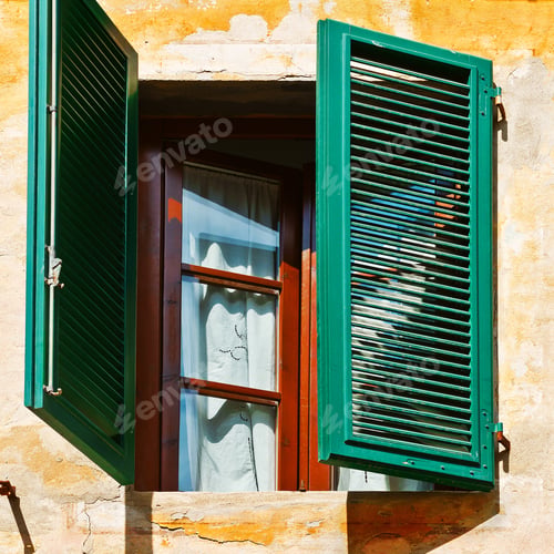 Preview: Italian Window With Open Wooden Shutters