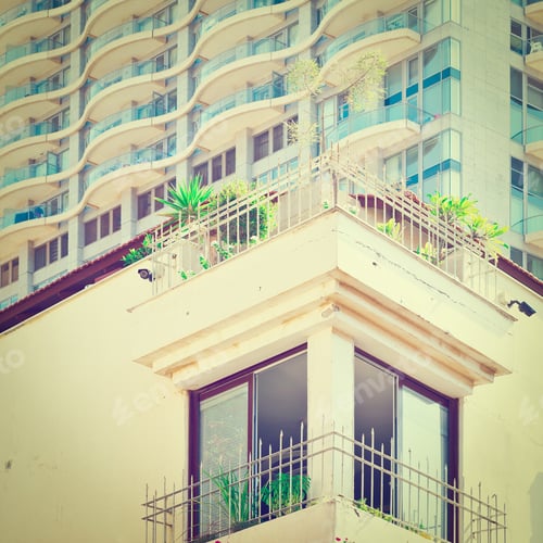 Preview: Old Houses After Reconstruction In Tel Aviv On The Background Of The Modern Building, Instagram