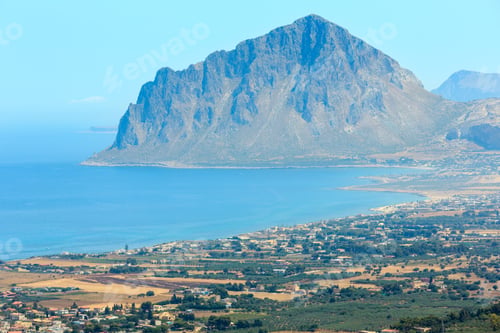 Preview: Panoramic View To Tyrrhenian Coastline With Cofano Mount From Erice, Trapani Region, Sicily, Italy