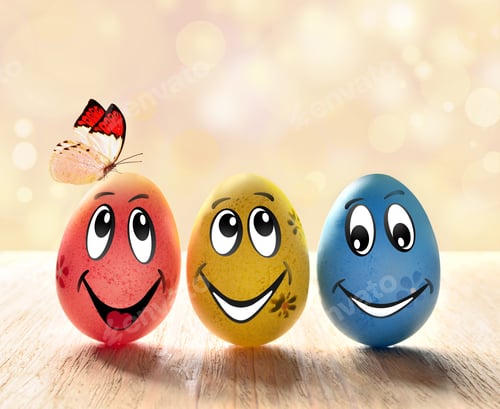 Preview: Easter Eggs With Smile And Butterfly