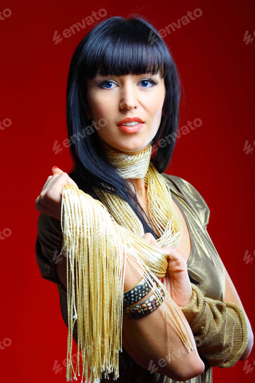 Preview: Portrait Of Pretty Female Against Red Background