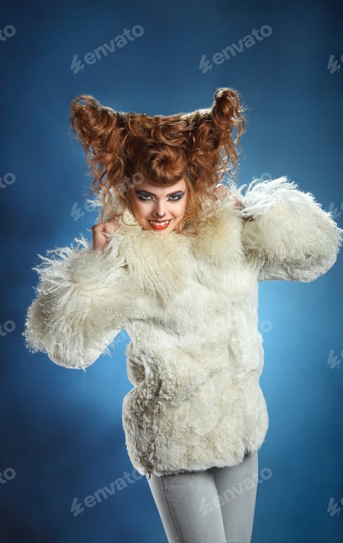 Preview: Beautiful Young Woman. Stylish Hairstyle, Make-Up Art. Vivid Emotions . Year Goat