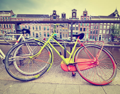 Preview: Painted Bicycle On The Embankment Of Amsterdam, Retro Effect