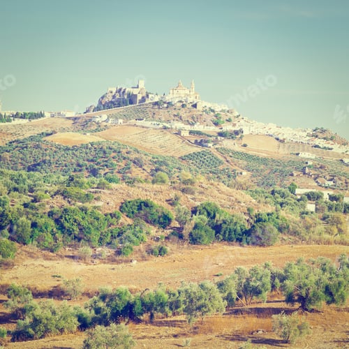 Preview: White Spanish Medieval City Of Olvera On The Hill, Instagram Effect