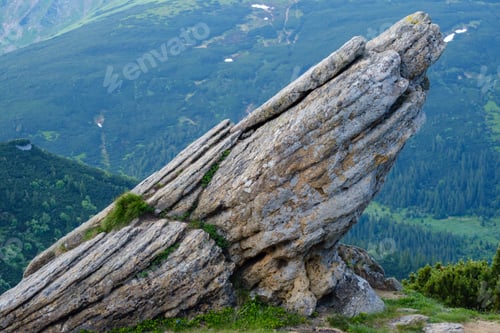 Preview: Big Rocky Boulder On Summer Mountain Ridge, Carpathian, Chornohora, Vuhatyj Kaminj, Ukraine.