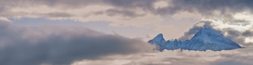 Preview: Foggy Clouds And Sunshine In Evening Overcast Sky View. Famous Germany Alps Watzmann Mountain Top