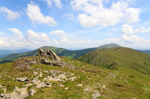 Preview: Large Stones On Summer Mountain Ridge (Ukraine, Carpathian Mountains)