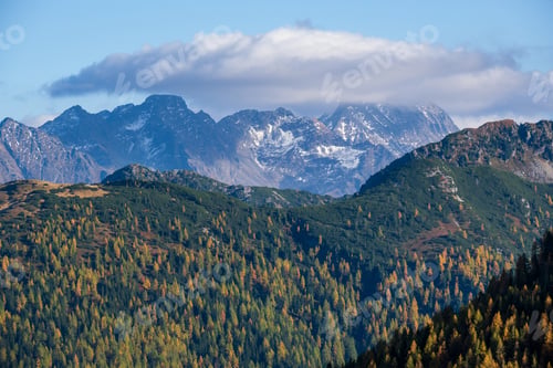 Preview: Peaceful Sunny Day Autumn Alps Mountain View. Reiteralm, Steiermark, Austria.