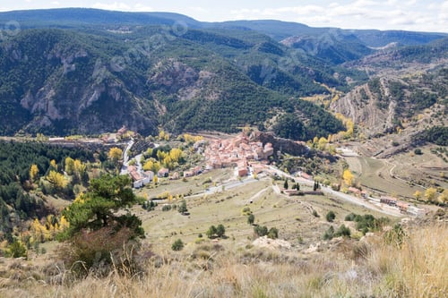 Preview: Autumn In Linares De Mora Medieval Village Teruel Aragon Spain