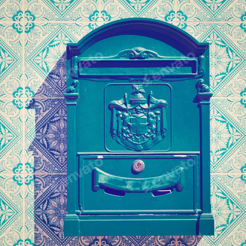 Preview: Post Box On The Wall Decorated With Portuguese Ceramic Tiles, Instagram Effect