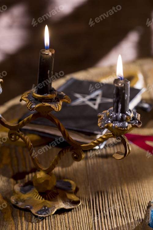 Preview: Old Candlestick With Burning Candles