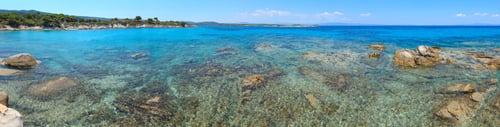 Preview: Aegean Sea Coast Landscape, View Near Karidi Beach (Chalkidiki, Greece). Panorama. People Are