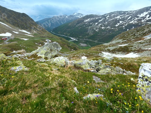Preview: Great St. Bernard Pass Summer Landscape. It Located In Switzerland In The Canton Of Valais, Very