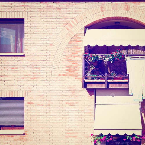Preview: Drying Clothes On The Facade Of Italian House, Vintage Style Toned Picture