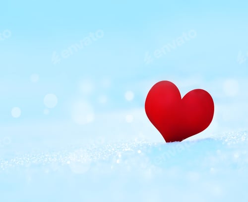 Preview: Red Heart On A Blue Snowy Background. Valentine'S Day