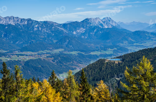 Preview: Peaceful Sunny Day Autumn Alps Mountain View. Reiteralm, Steiermark, Austria.