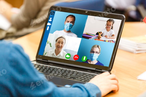 Preview: Cropped Image Of Cheerful Blogger Having Funny Conversation With Best Friend In Video Chat On