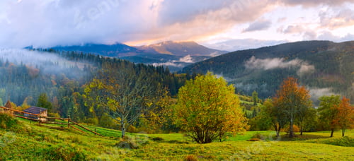 Preview: Misty Daybreak In Autumn Carpathian Mountain.