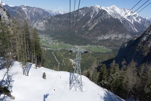 Preview: Cable Car To Mountain Dachstein In Salzkammergut Region. Austria On April 19, 2019